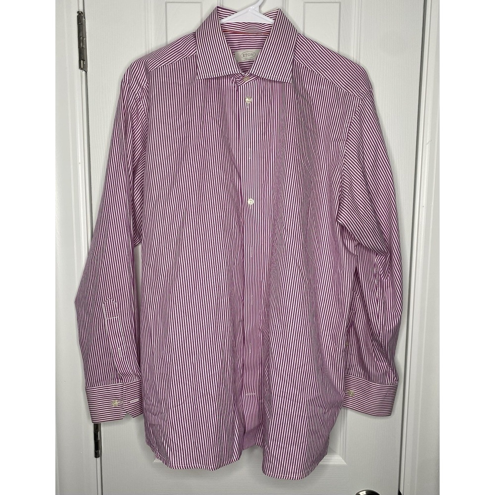 Eton Men's Contemporary Fit Button Front Dress Short Pink‎ Striped Size 41/16 L